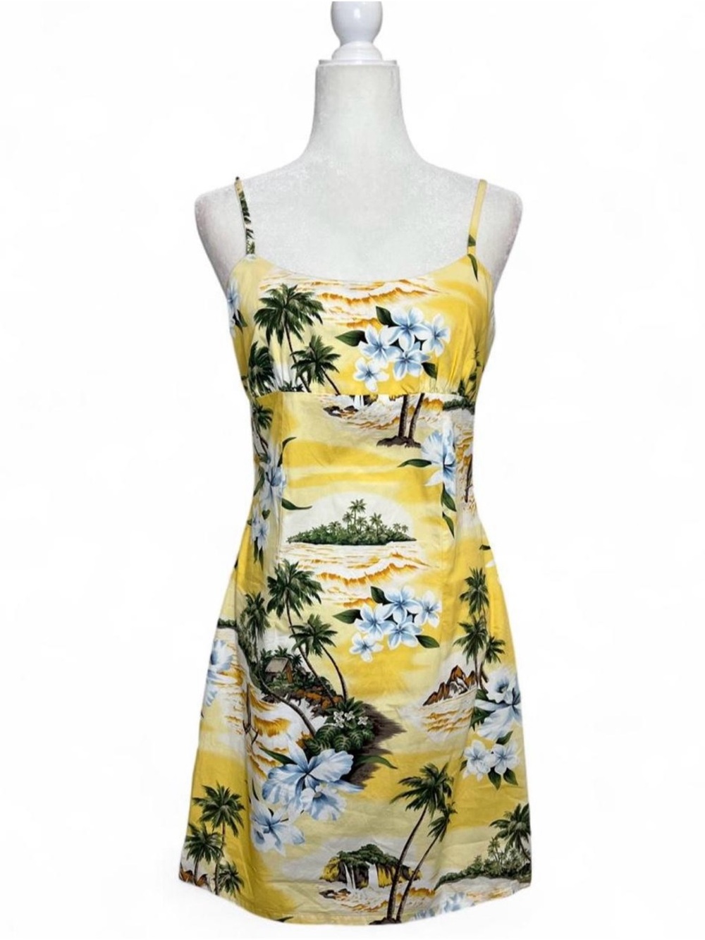 Vintage KY’S Hawaiian 90's / Y2K a- line tropical yellow mini dress